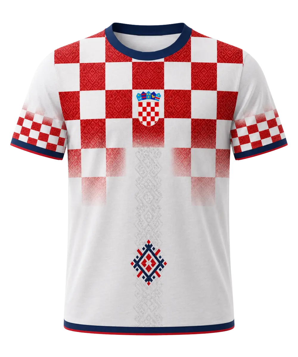Kroatien Concept Trikot Rot-Weiß Karo – All-Over-Print Checkerboard Fanshirt, Vorderansicht