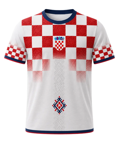 Kroatien Concept Trikot Rot-Weiß Karo – All-Over-Print Checkerboard Fanshirt, Vorderansicht