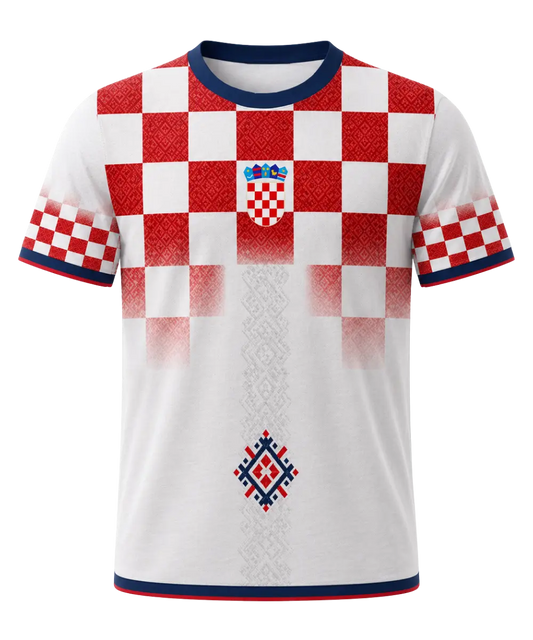 Kroatien Concept Trikot Rot-Weiß Karo – All-Over-Print Checkerboard Fanshirt, Vorderansicht
