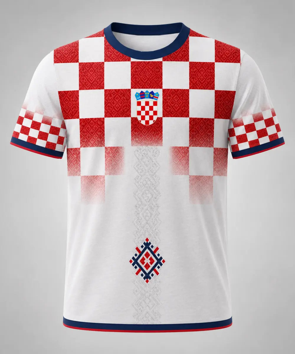 Kroatien Karo Concept Trikot – Rückansicht Rot-Weiß Schachbrettmuster AOP-Druck