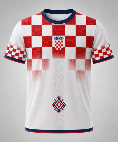Kroatien Karo Concept Trikot – Rückansicht Rot-Weiß Schachbrettmuster AOP-Druck
