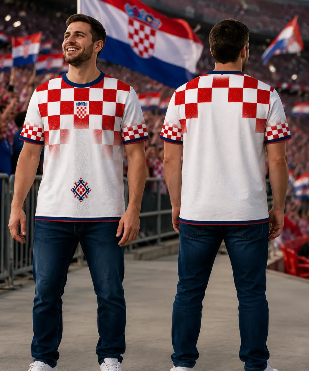 Kroatien Rot-Weiß Karo Concept Trikot – Seitenansicht Unisex, Croatia Diaspora Public Viewing
