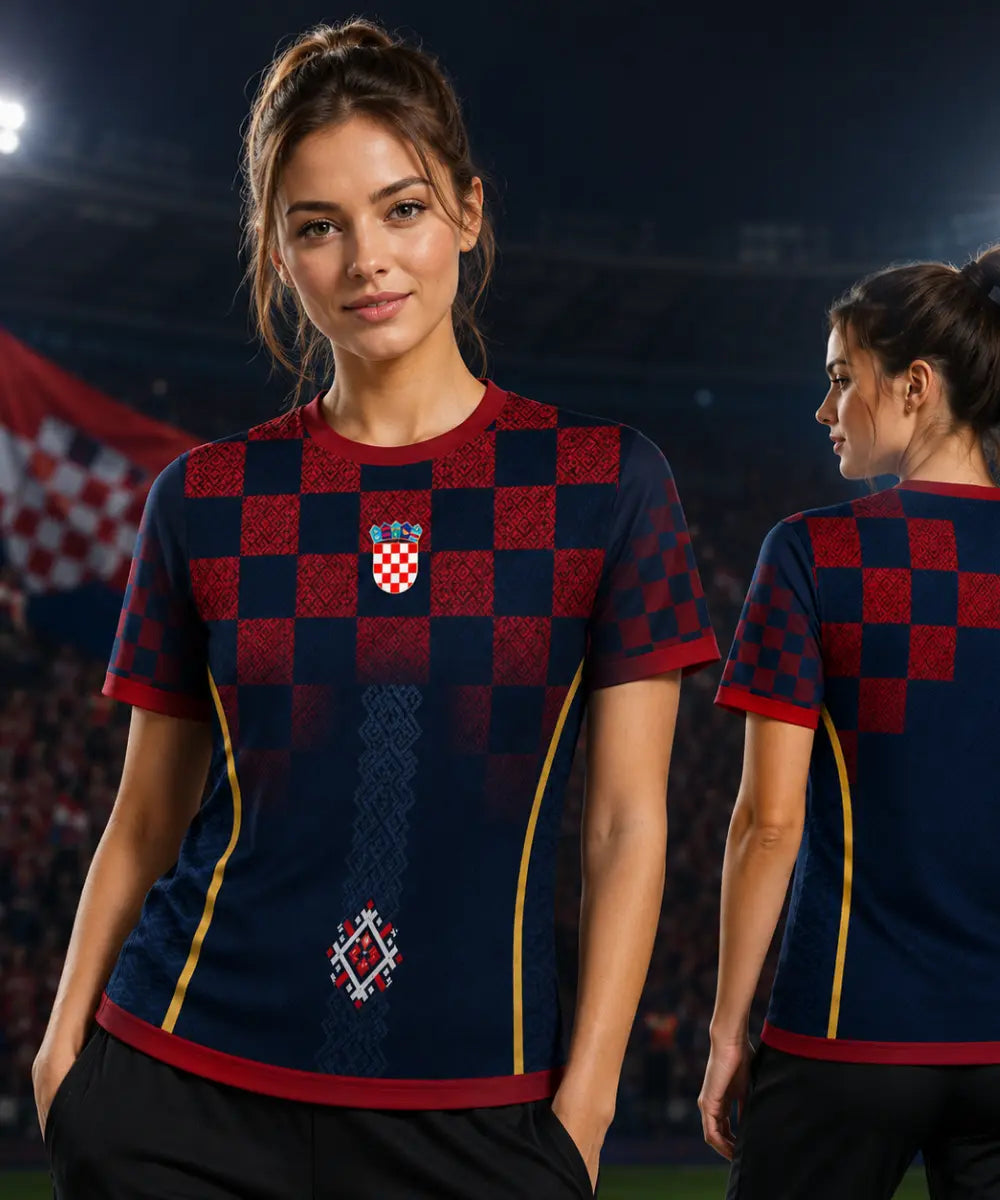 Kroatien WM 2026 Concept T-Shirt – Seitenansicht Unisex, Croatia Diaspora Fanshirt Deutschland
