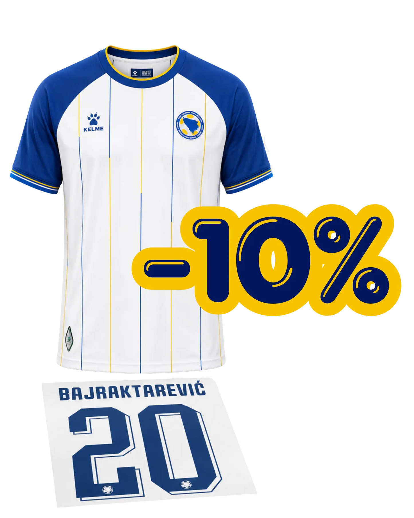 Bosnien Auswärtstrikot Fan-Version Bundle – inkl. DTF Druck Name, Nummer 