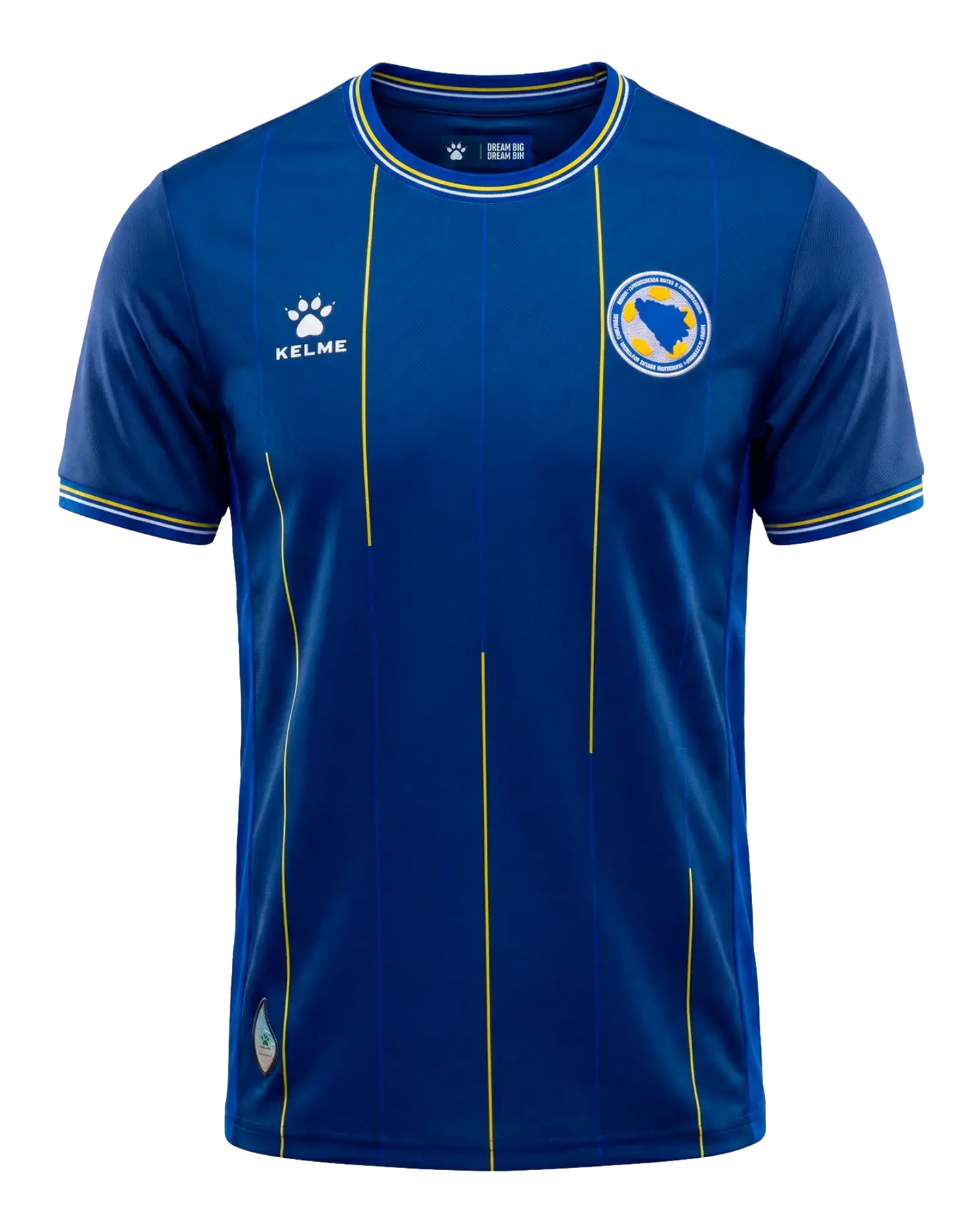 Bosnien & Herzegowina KELME Heim-Trikot WM 2026 – Player Version in Blau, Frontansicht freigestellt